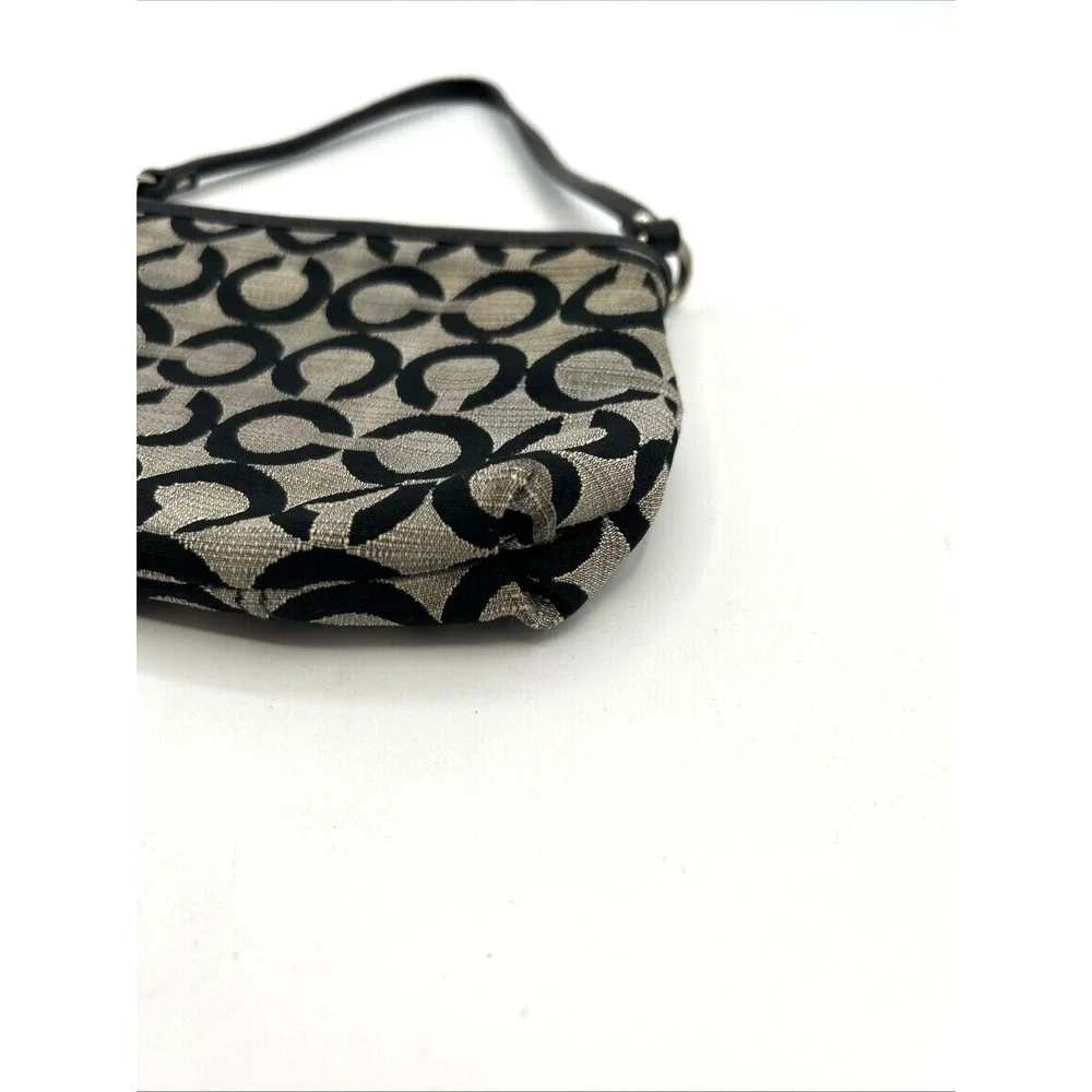 Coach Madison OP Art Wristlet Women Small Grey Signature Jacquard Zip Clutch